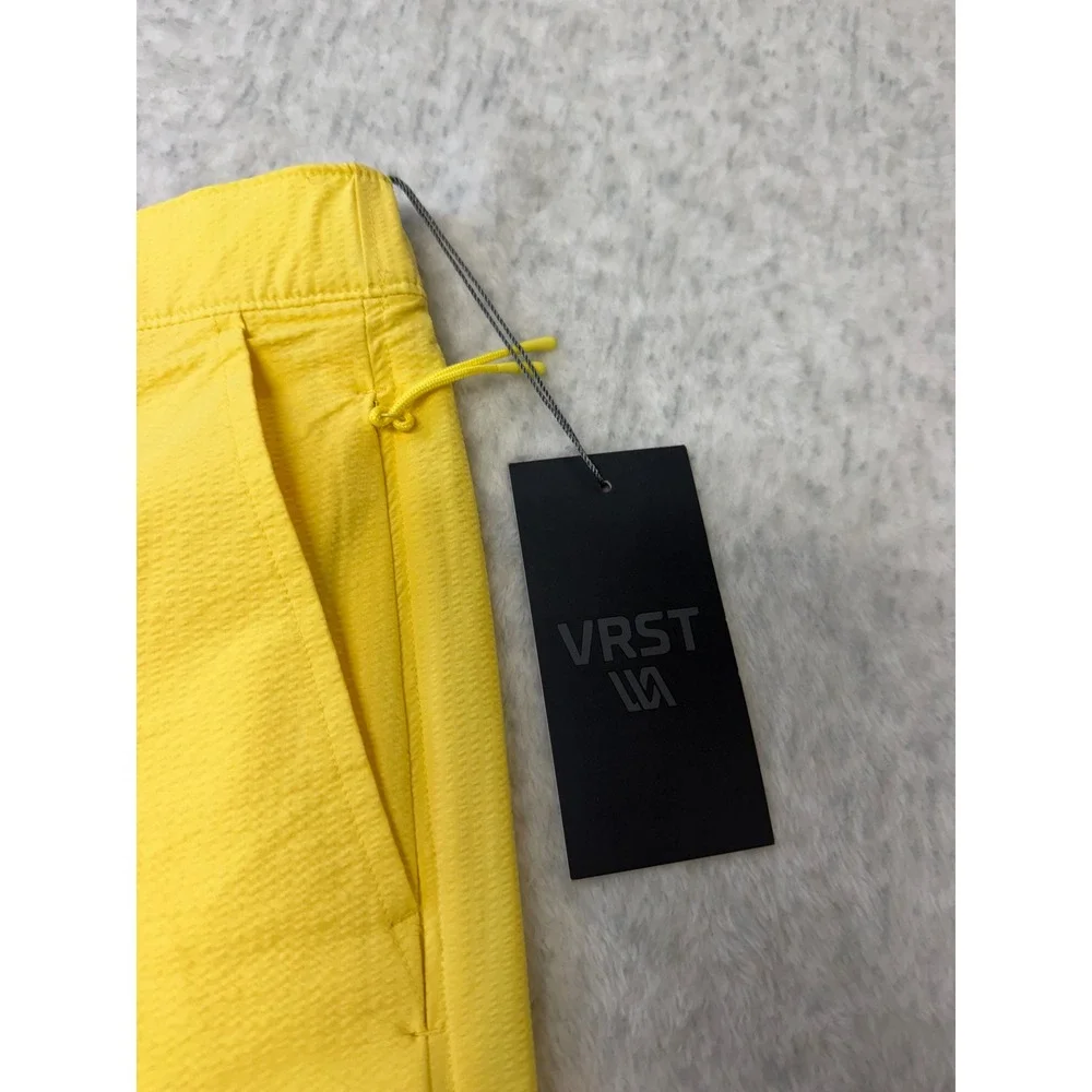 VRST Mens 6 Inch Resort Short Yellow Seersucker Relaxed‎ Fit Swim Shorts Medium